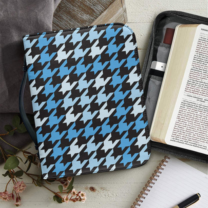 Blue Houndstooth Pattern Print Leather Bible Cover