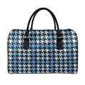 Blue Houndstooth Pattern Print Leather Duffel Bag