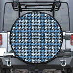 Blue Houndstooth Pattern Print Leather Spare Tire Cover
