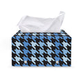 Blue Houndstooth Pattern Print Leather Tissue Box Cover