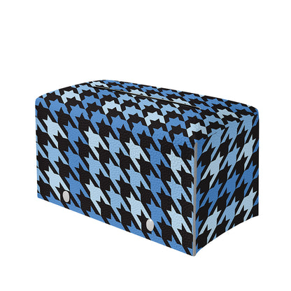 Blue Houndstooth Pattern Print Leather Tissue Box Cover