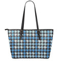 Blue Houndstooth Pattern Print Leather Tote Bag With Zipper