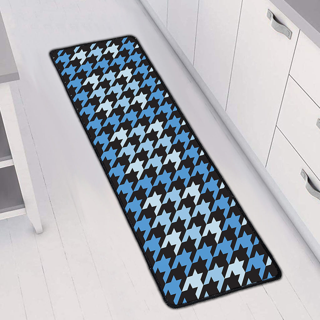 Blue Houndstooth Pattern Print Long Kitchen Mat