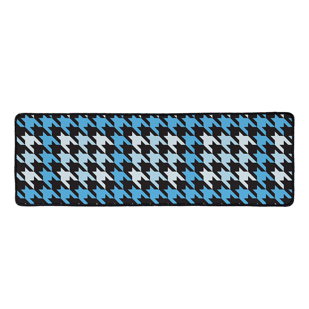 Blue Houndstooth Pattern Print Long Kitchen Mat