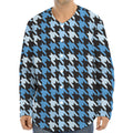 Blue Houndstooth Pattern Print Long Sleeve Baseball Jersey