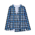 Blue Houndstooth Pattern Print Long Sleeve Short Coat