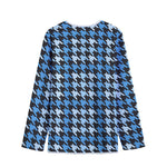 Blue Houndstooth Pattern Print Long Sleeve Short Coat