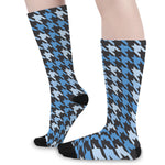 Blue Houndstooth Pattern Print Long Socks