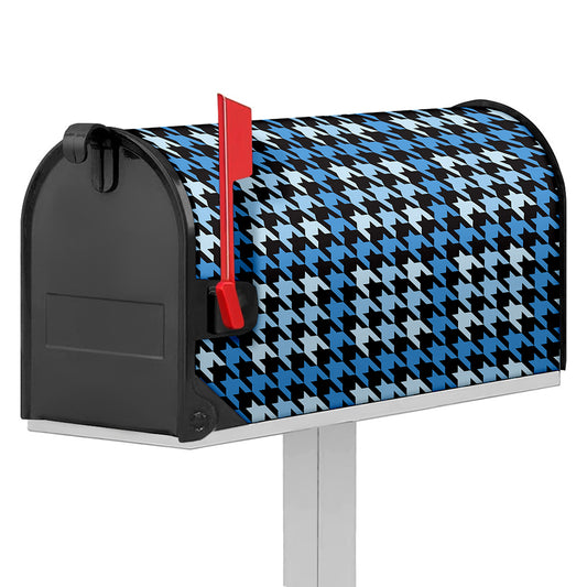 Blue Houndstooth Pattern Print Mailbox Cover