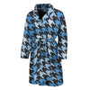 Blue Houndstooth Pattern Print Men's Bathrobe