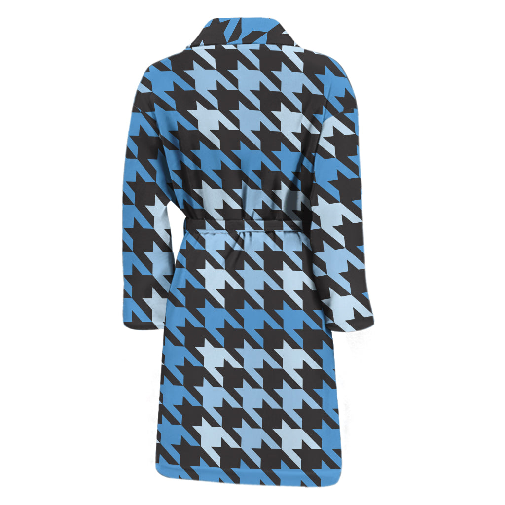 Blue Houndstooth Pattern Print Men's Bathrobe