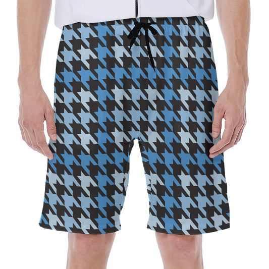 Blue Houndstooth Pattern Print Men's Beach Shorts