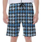 Blue Houndstooth Pattern Print Men's Beach Shorts