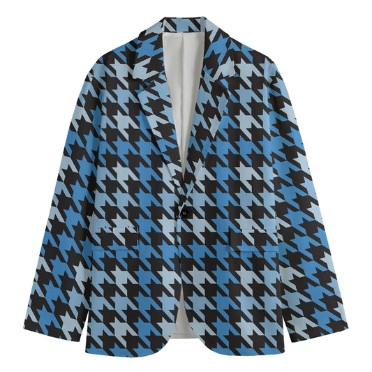 Blue Houndstooth Pattern Print Men's Blazer