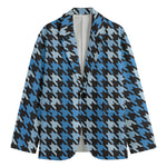 Blue Houndstooth Pattern Print Men's Blazer