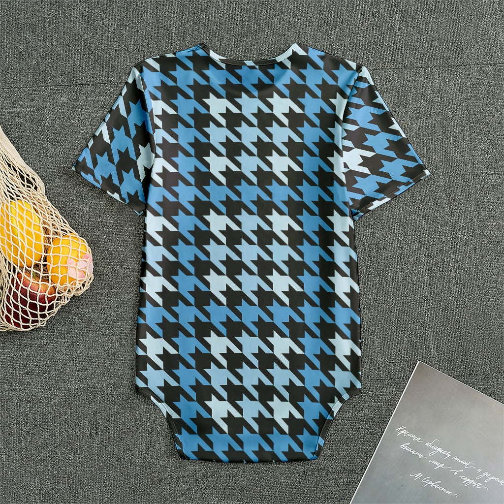 Blue Houndstooth Pattern Print Men's Bodysuit