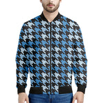 Blue Houndstooth Pattern Print Men's Bomber Jacket