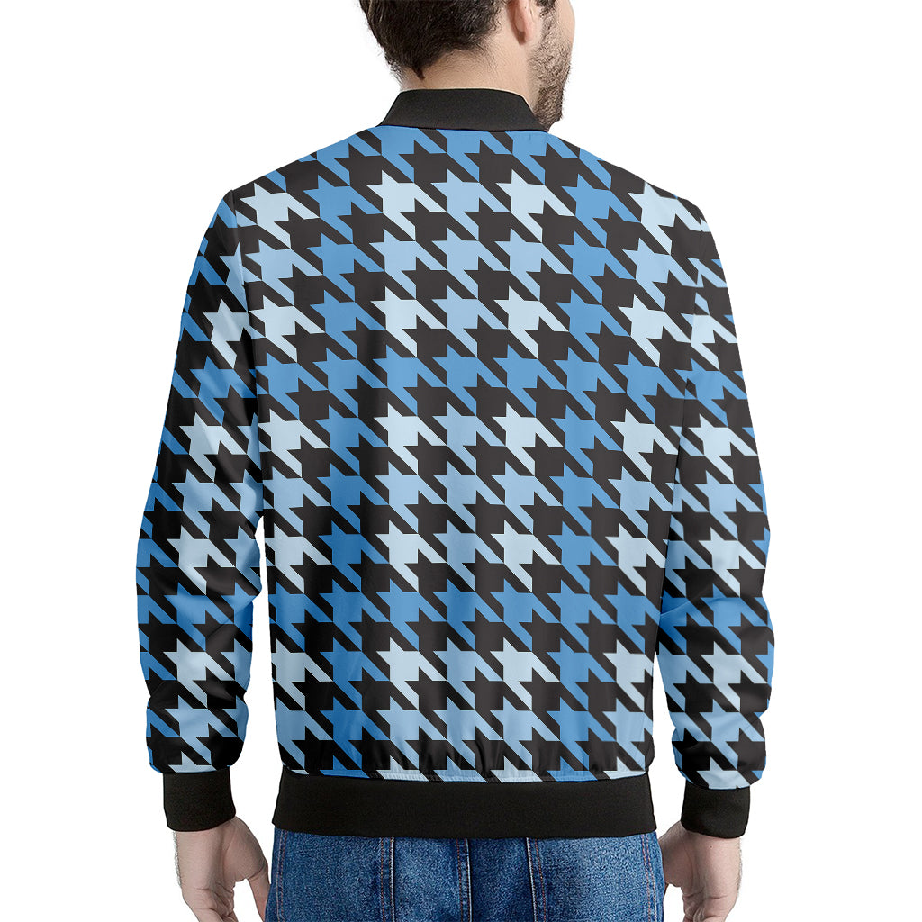 Blue Houndstooth Pattern Print Men's Bomber Jacket