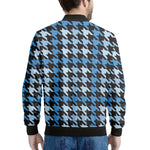 Blue Houndstooth Pattern Print Men's Bomber Jacket