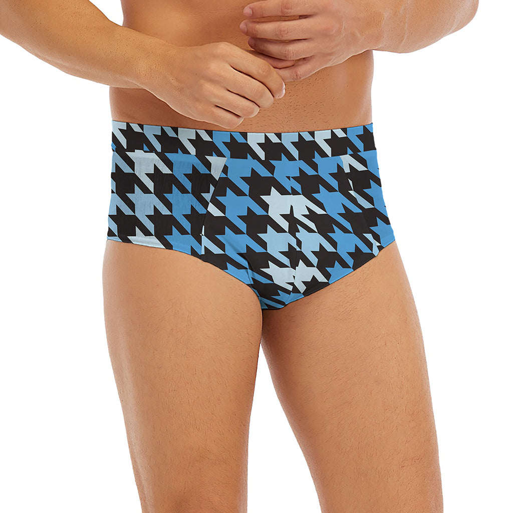 Blue Houndstooth Pattern Print Men's Briefs