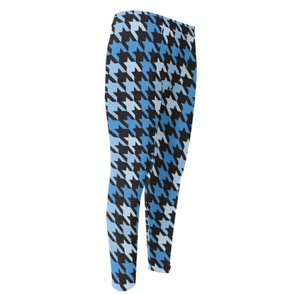 Blue Houndstooth Pattern Print Men's Compression Pants