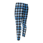 Blue Houndstooth Pattern Print Men's Compression Pants