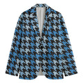 Blue Houndstooth Pattern Print Men's Cotton Blazer