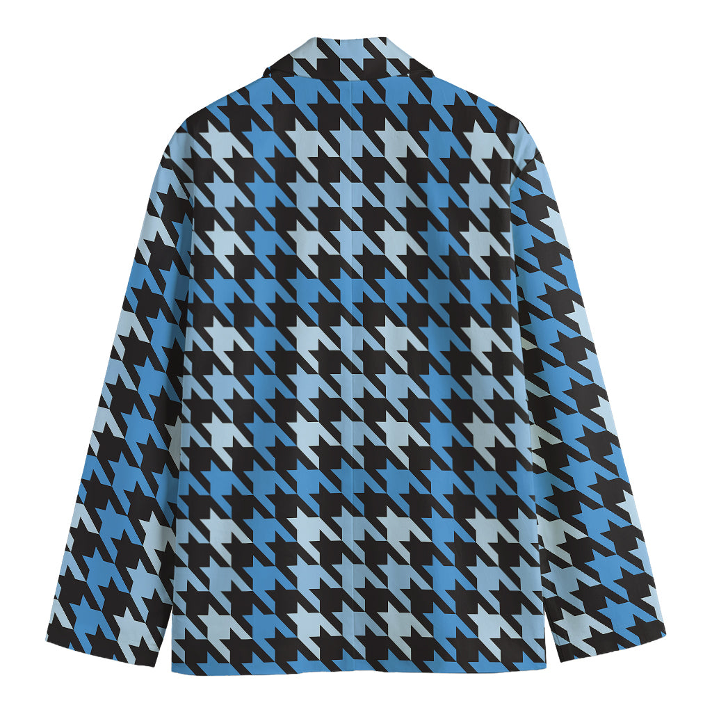 Blue Houndstooth Pattern Print Men's Cotton Blazer
