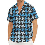 Blue Houndstooth Pattern Print Men's Deep V-Neck Shirt