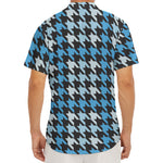 Blue Houndstooth Pattern Print Men's Deep V-Neck Shirt