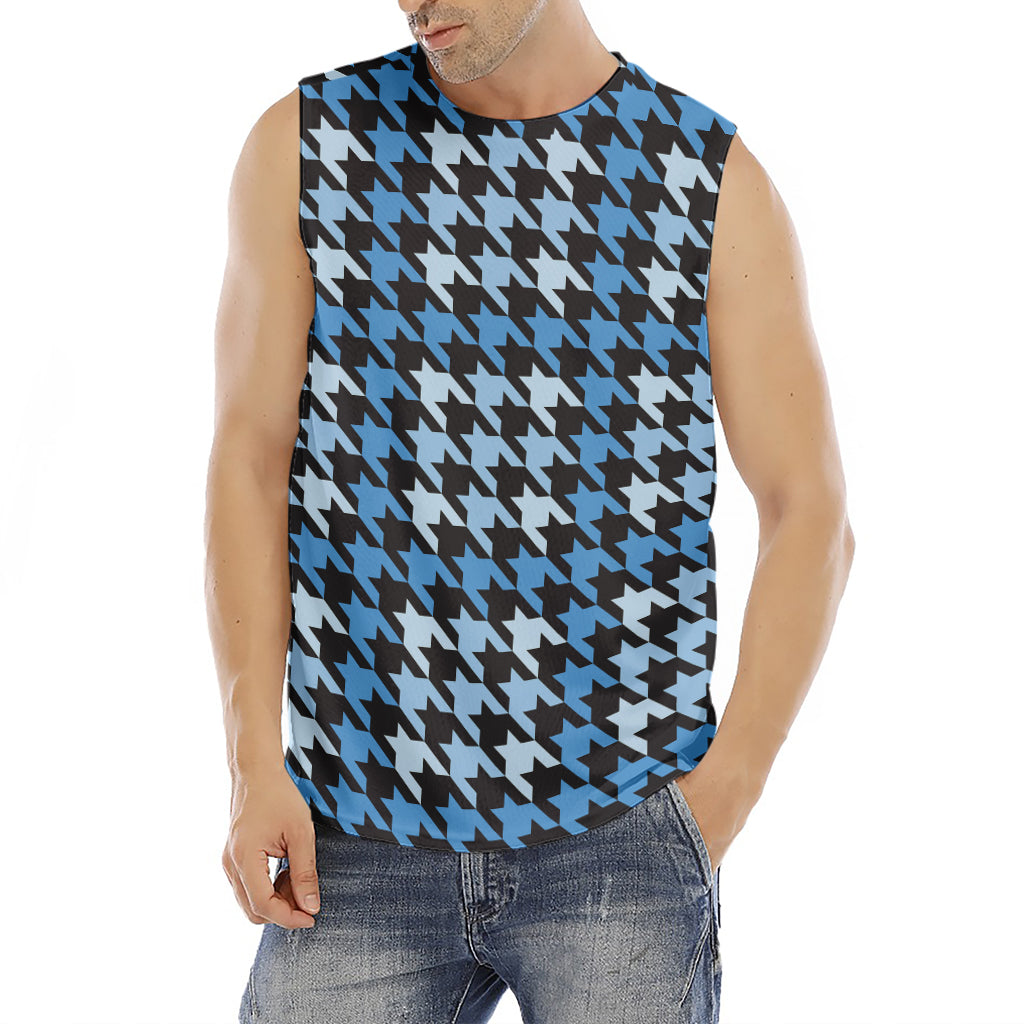 Blue Houndstooth Pattern Print Men's Fitness Tank Top