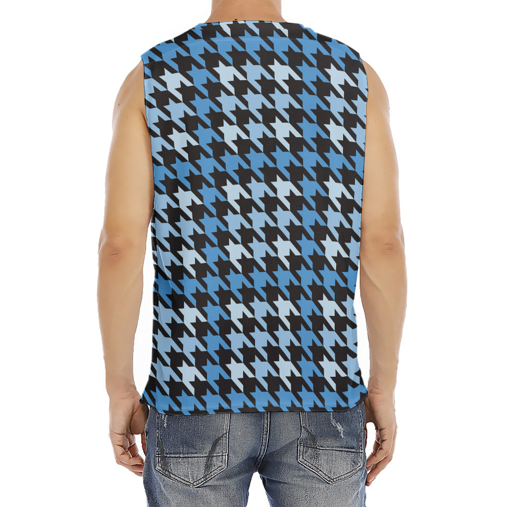 Blue Houndstooth Pattern Print Men's Fitness Tank Top