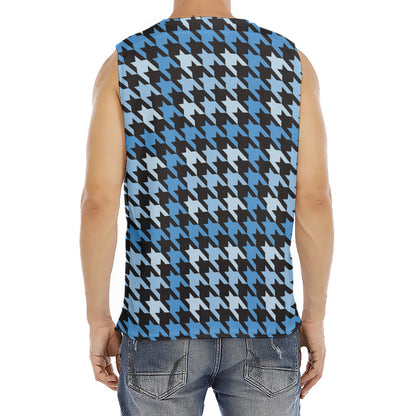 Blue Houndstooth Pattern Print Men's Fitness Tank Top