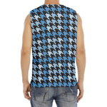 Blue Houndstooth Pattern Print Men's Fitness Tank Top
