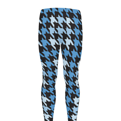 Blue Houndstooth Pattern Print Men's leggings