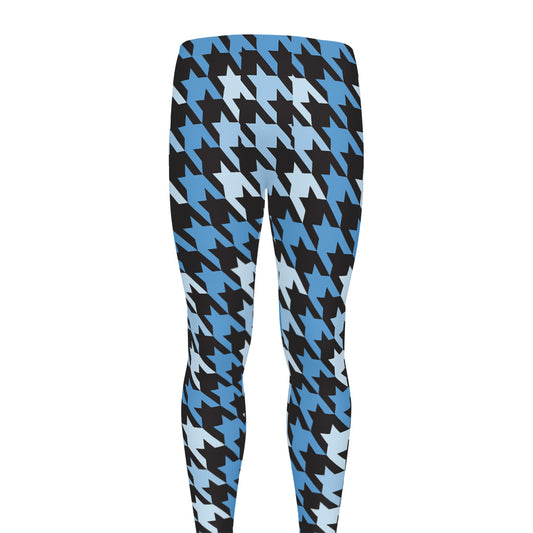 Blue Houndstooth Pattern Print Men's leggings