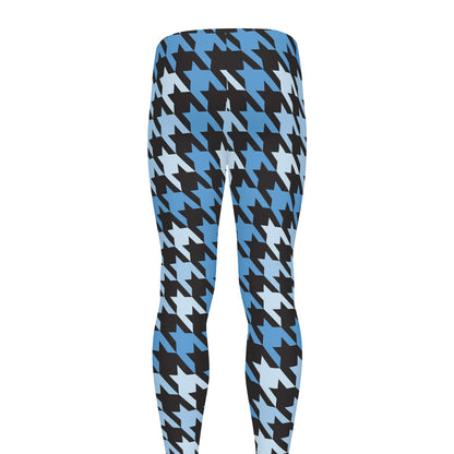 Blue Houndstooth Pattern Print Men's leggings