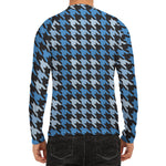 Blue Houndstooth Pattern Print Men's Long Sleeve Rash Guard
