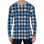 Blue Houndstooth Pattern Print Men's Long Sleeve T-Shirt