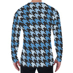 Blue Houndstooth Pattern Print Men's Long Sleeve T-Shirt