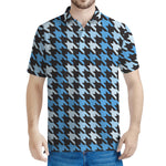 Blue Houndstooth Pattern Print Men's Polo Shirt