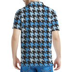Blue Houndstooth Pattern Print Men's Polo Shirt