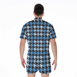 Blue Houndstooth Pattern Print Men's Rompers