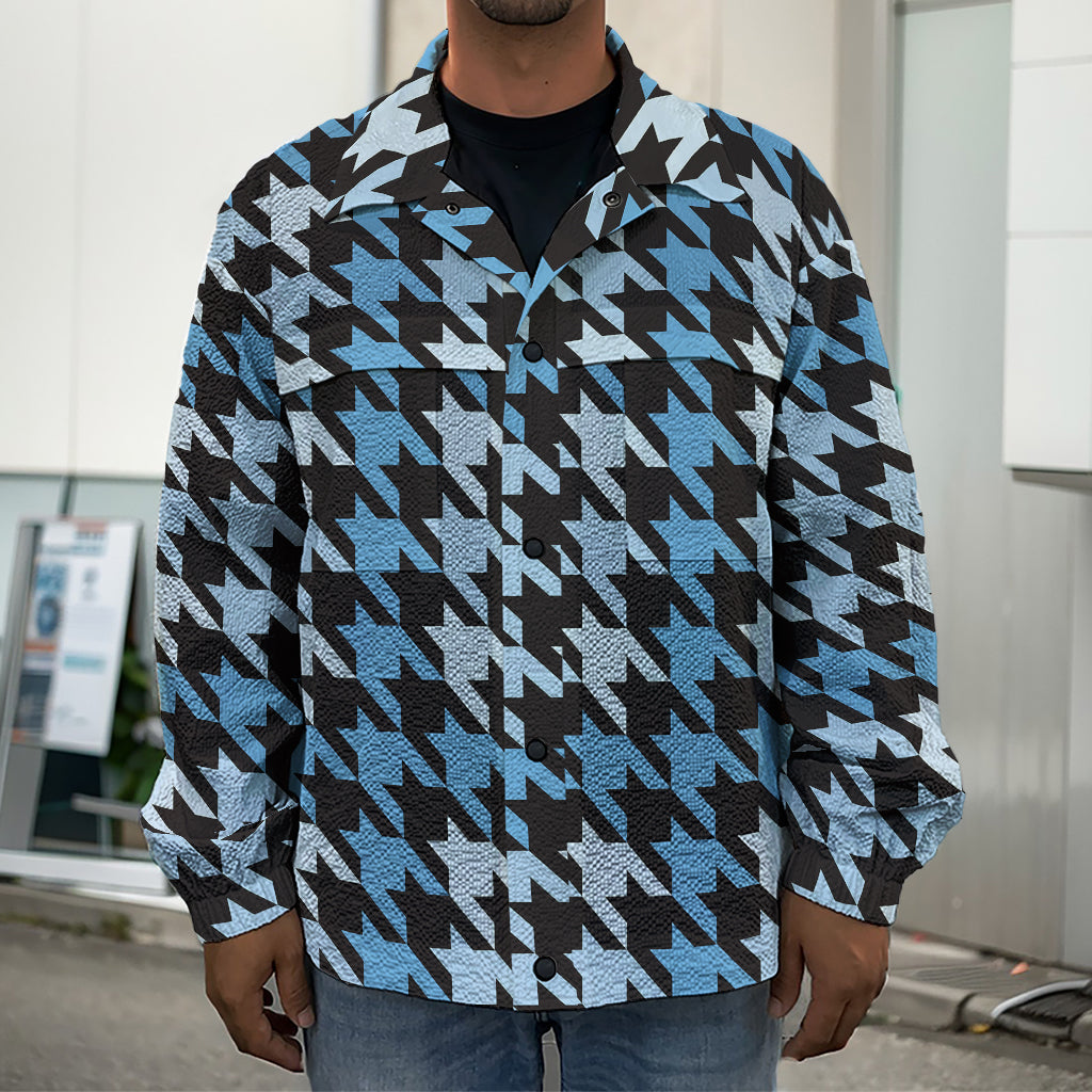 Blue Houndstooth Pattern Print Men's Shirt Jacket