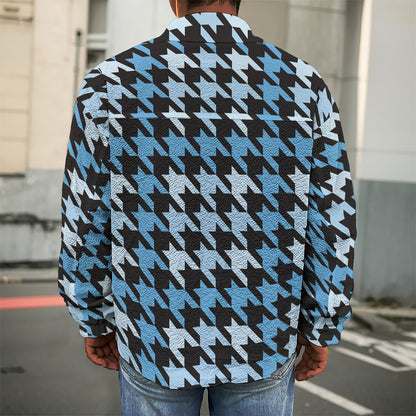 Blue Houndstooth Pattern Print Men's Shirt Jacket