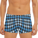 Blue Houndstooth Pattern Print Men's Short Boxer Briefs