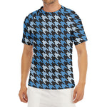 Blue Houndstooth Pattern Print Men's Short Sleeve Rash Guard