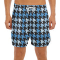Blue Houndstooth Pattern Print Men's Split Running Shorts