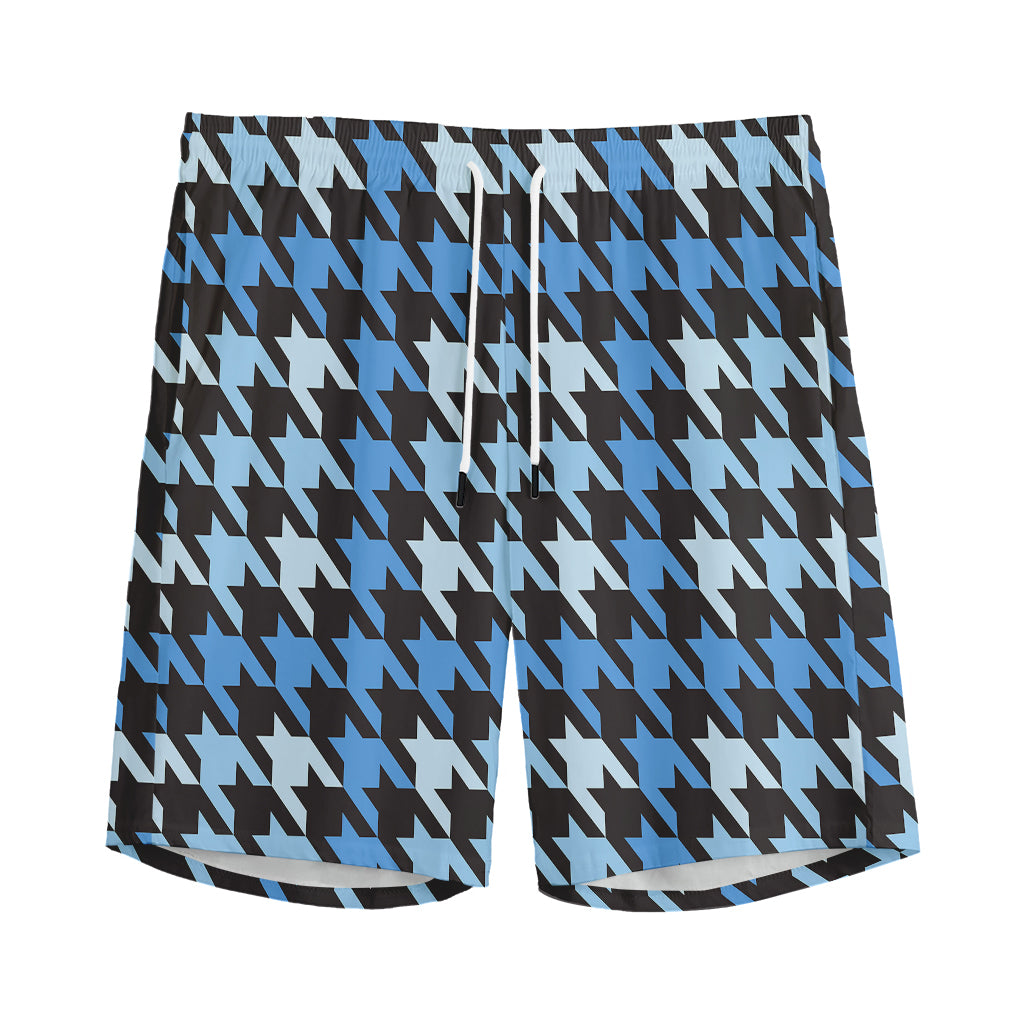 Blue Houndstooth Pattern Print Men's Sports Shorts
