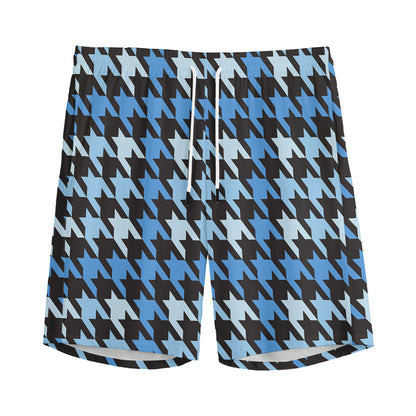 Blue Houndstooth Pattern Print Men's Sports Shorts